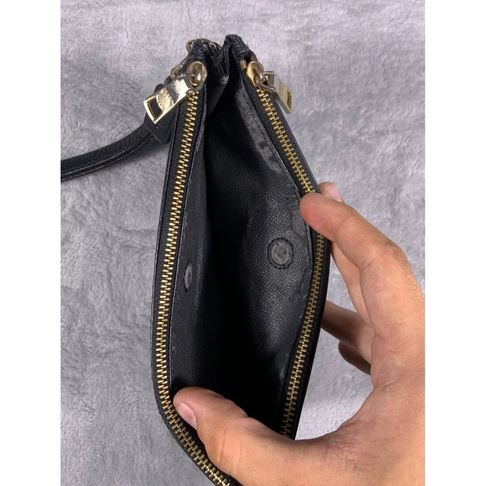 Coach Wristlet Wallet OS Black Leather Gold-tone Hardware Textured Exterior